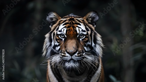 Description of a tiger mother a large wild cat with distinctive stripes. Concept Big cat, Stripes, Top predator, Wild animal, Endangered species photo