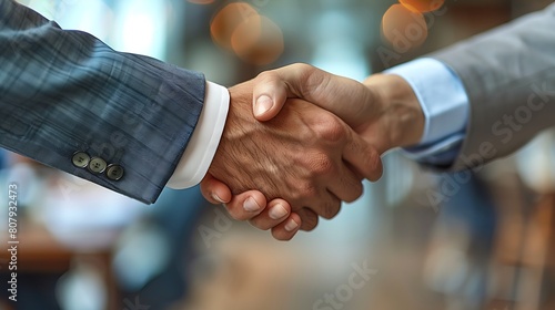 two people shaking hands, with blurred and focused background