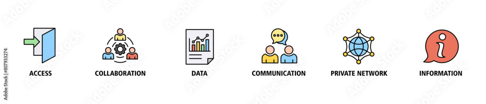 Intranet banner web icon set vector illustration concept for global network system with icon of access, collaboration, data, communication, private network, and information technology Intranet banner web icon set vector illustration concept for global network system with icon of access, collaboration, data, communication, private network, and information technology