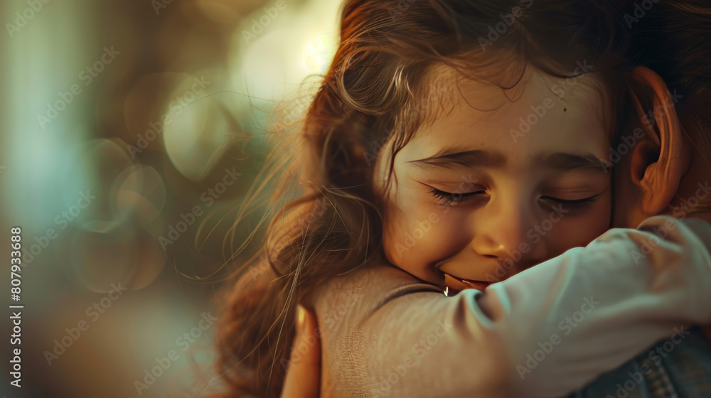 The proud hug shared between a mother and her child after they overcome a challenge or obstacle together. The proud hug shared between a mother and her child after they overcome a challenge or obstacle together.