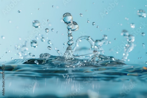 water drop falling on water surface with light blue sky