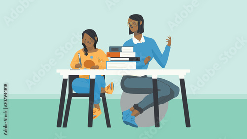 Parents teach kids, study with books or laptop, support for children with homework. Parents teach kids set, support for children with school homework. Cartoon father and son, mother and daughter study
