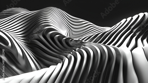Abstract art of fluid motion  black and white waves creating a dynamic  mesmerizing pattern