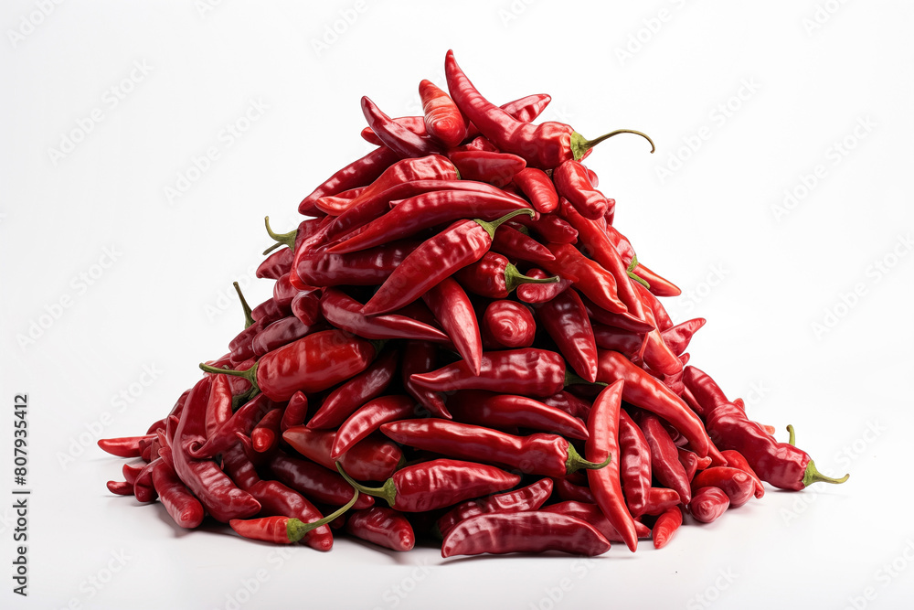 Pile of red hot chili peppers on white background Pile of red hot chili peppers on white background