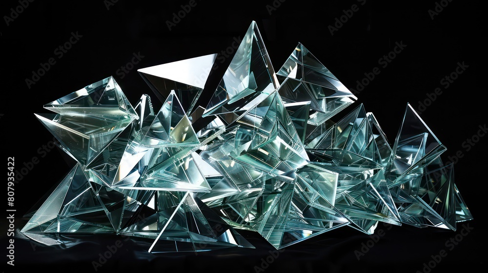 glass triangles floating in black space glass triangles floating in black space