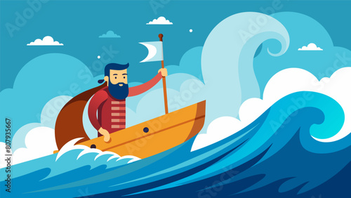 With each powerful gust of wind and rolling wave the stoic ship pressed on its captain displaying a tranquil determination.. Vector illustration