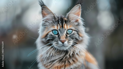 cat with blue eyes, sitting on the floor against a dark background