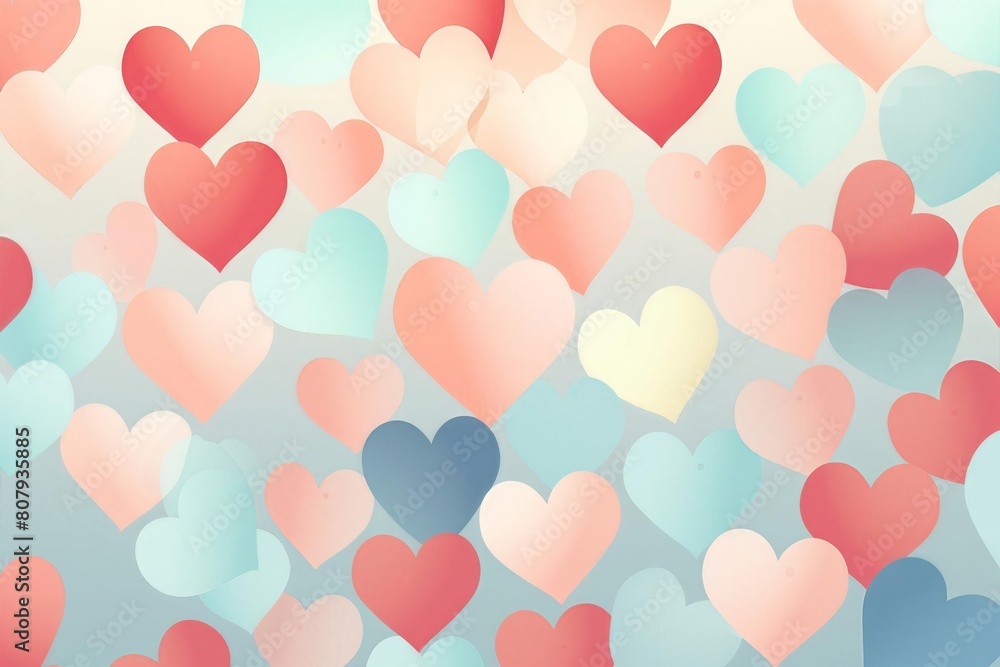 A colorful background of hearts in various shades of pink, blue, and purple