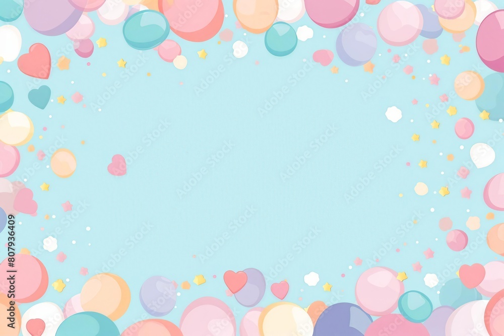 A blue background with a bunch of colorful balloons and hearts