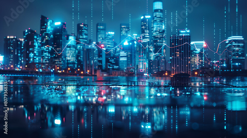 Wallpaper Mural Urban Skyline with Financial Graphs Overlay Torontodigital.ca