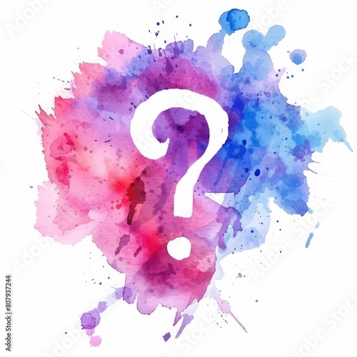 ?, question mark symbol, icon in watercolor painting on a white background