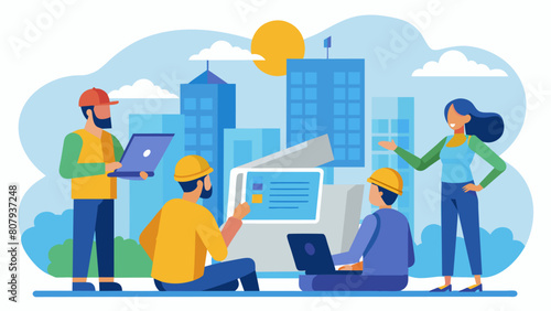 Through interactive sessions workers learn about the benefits of Building Information Modeling BIM a digital representation of a building to improve. Vector illustration