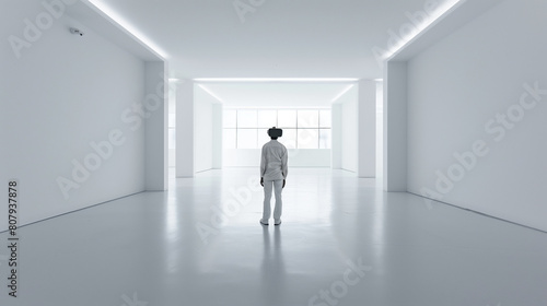 Person in White in a Bright Minimalist Space