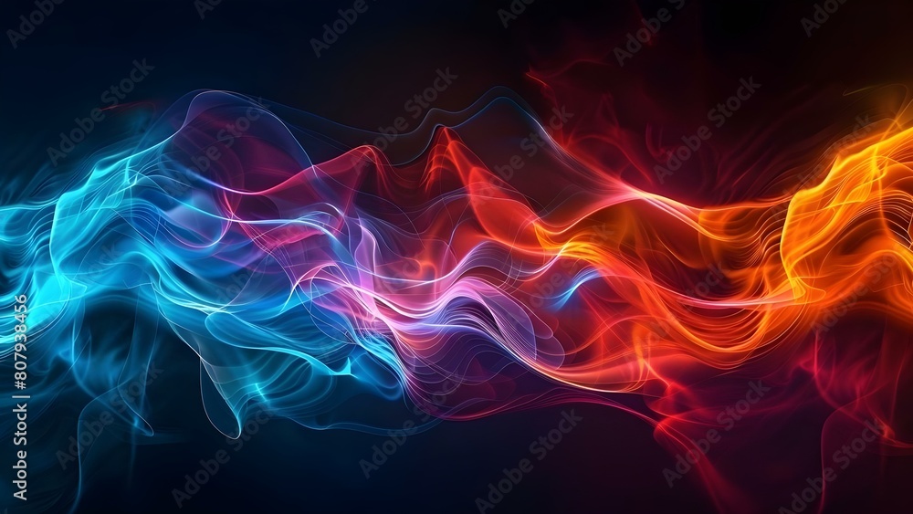 3D holographic neon wave on dark background ideal for banners or wallpapers. Concept Neon Wave Design, Holographic Effect, Dark Background, Ideal for Banners, Wallpaper