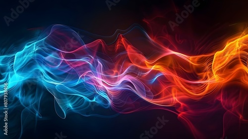 3D holographic neon wave on dark background ideal for banners or wallpapers. Concept Neon Wave Design, Holographic Effect, Dark Background, Ideal for Banners, Wallpaper