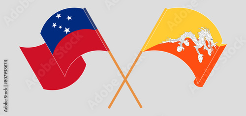 Crossed and waving flags of Samoa and Bhutan