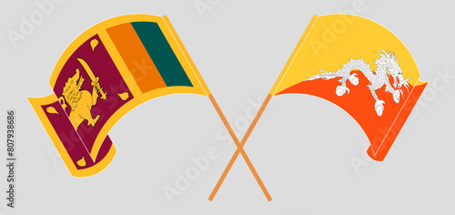 Crossed and waving flags of Sri Lanka and Bhutan