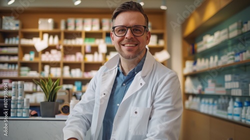 A Smiling Pharmacist at Work