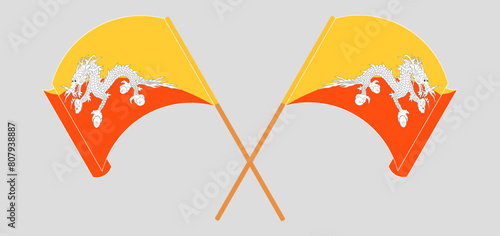 Crossed and waving flags of Bhutan