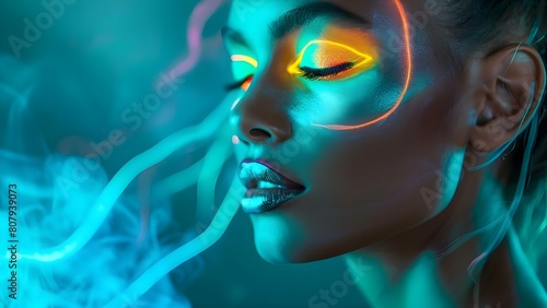 Artistic portrait of a fashion model with bold neon makeup. Concept Fashion Photography, Neon Makeup, Artistic Portraits, High Fashion, Editorial Shoot