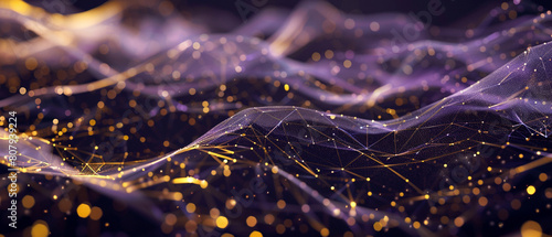 Abstract digital tendrils in shades of lavender and gold, connecting points in a high-tech communication network.
