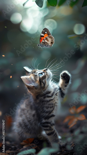  cat chasing a butterfly © Krit
