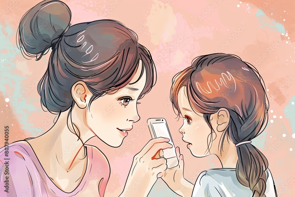 mom and daughter calling illustration call concept cartoon illustration video conference, distance communication. Care and love, family. mom and daughter calling illustration call concept cartoon illustration video conference, distance communication. Care and love, family.
