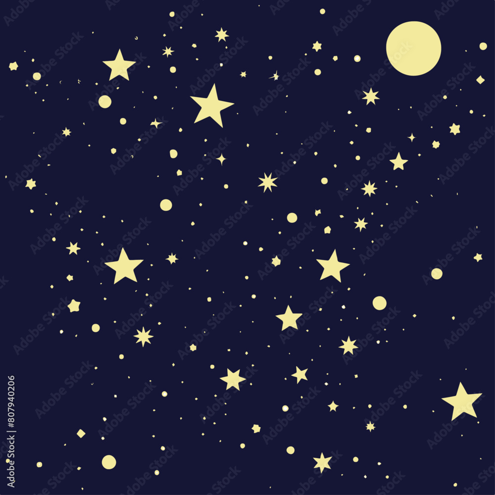 illustrazione vettoriale minimale di cielo blu notte con stelline giallo chiaro di varie forme e dimensioni irregolari effetto naturale brillio