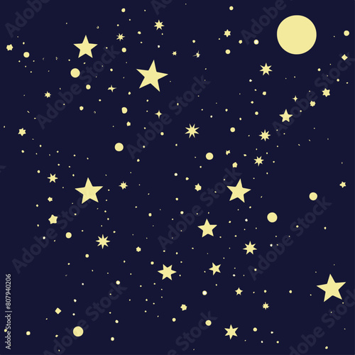 illustrazione vettoriale minimale di cielo blu notte con stelline giallo chiaro di varie forme e dimensioni irregolari effetto naturale brillio