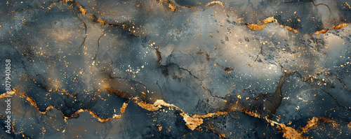 Abstract taupe  dark blue marble texture with shimmering gold veins resembling a sophisticated stone surface photo