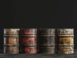 barrels of oil in front of a black background