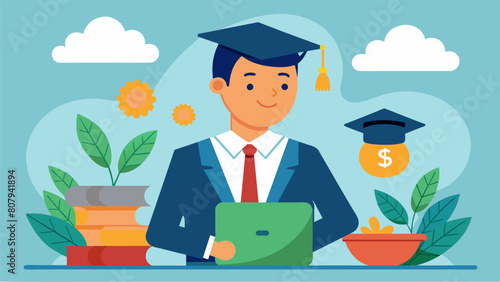 A young professional diligently contributes to their statesponsored college savings plan determined to provide their future children with the same. Vector illustration photo