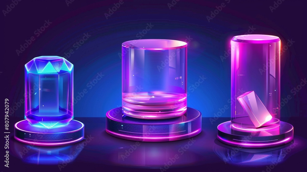 Various height cube and cylinder product podiums made of glass or ...