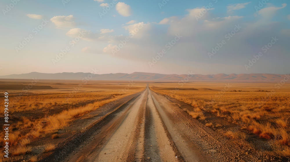 Fototapeta premium straight long road in desert land