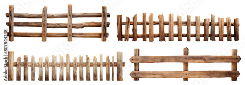 Set of rustic wooden fences, cut out