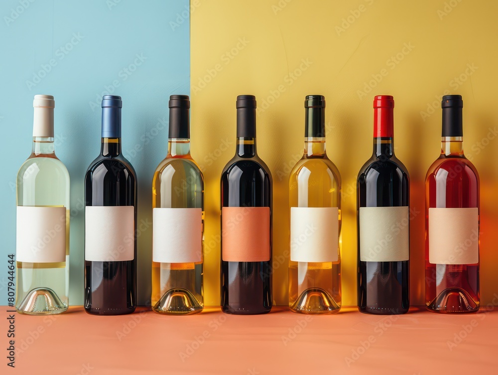 Fototapeta premium wine bottles lined up with white labels