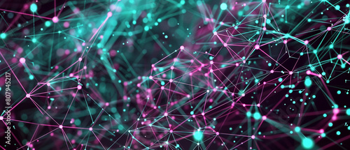 A digital constellation of mauve and teal links, connecting points in a high-tech communication landscape.