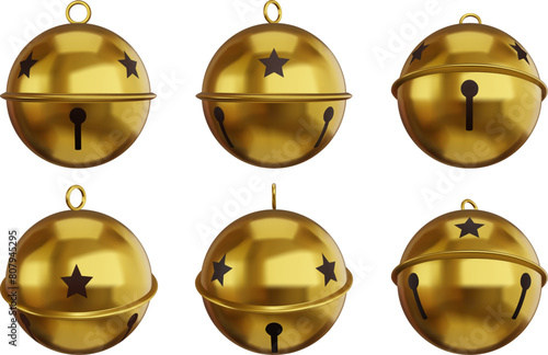 set of isolated gold jingle bells. christmas golden bells