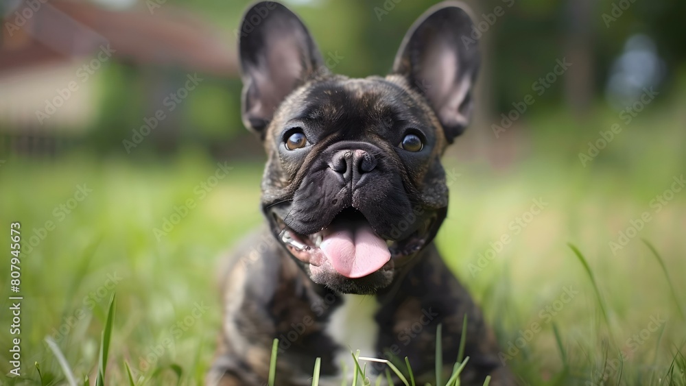 Energetic French Bulldog Spreads Joy and Positivity Outdoors. Concept French Bulldog, Energetic, Outdoors, Joy, Positivity