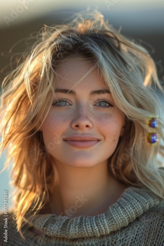 Smiling Little Girl Portrait with Blond Hair and Joyful Expression