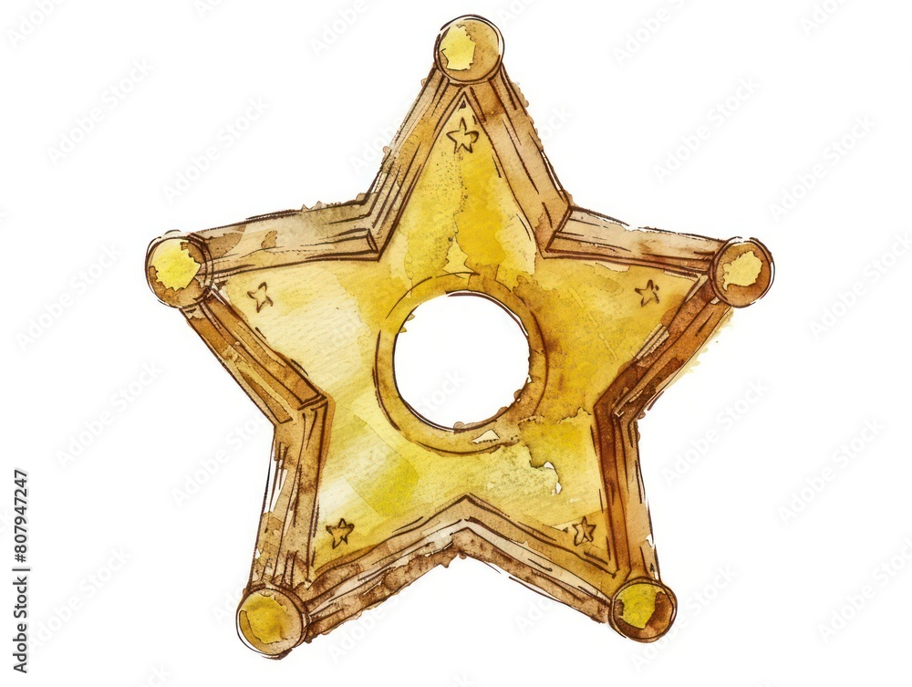 watercolor golden sheriff badge, isolated on white background Stock ...
