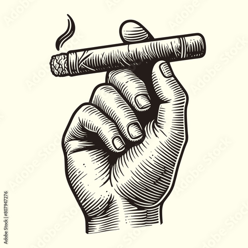hand holding a cigar vintage sketch