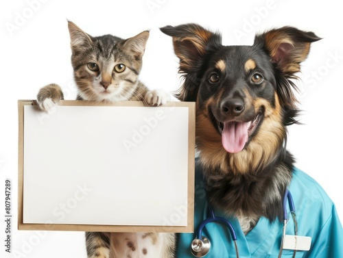 veterinary dog and cat holding clear whiteboard at white background