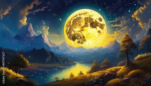 綺麗な夜空と光り輝く幻想的な満月