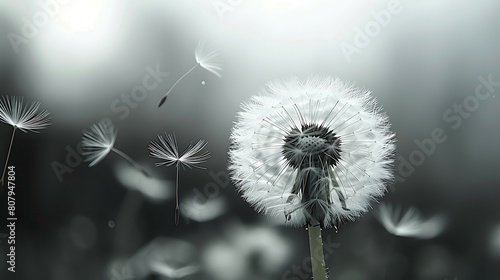  dandelion flower close up. black and white. Grief and loss concept © Rana