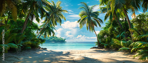 Tropical Beach Paradise with Sunny Skies and Crystal Blue Waters, Perfect for a Relaxing Vacation