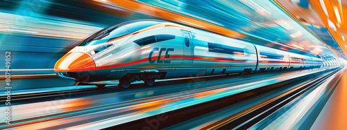 futuristic speed train traveling in a futuristic space,