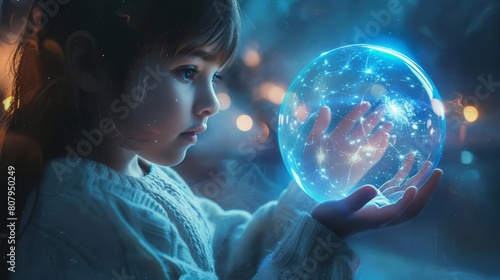 A child holding a glowing orb containing an AI companion, depicting a future where humans and AI coexist
