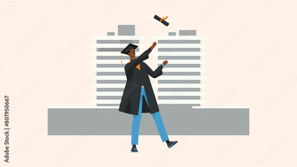 Young people graduate bachelor degree flat concept. Modern flat vector horizontal illustration of a group of multiracial young people graduate bachelor degree, in graduation gowns and mortarboards. Ed Young people graduate bachelor degree flat concept. Modern flat vector horizontal illustration of a group of multiracial young people graduate bachelor degree, in graduation gowns and mortarboards. Ed