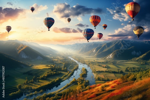 Balloon Festival in the Valley with a beautiful river view.